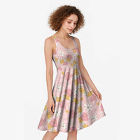 Hawaii Anthurium Tiare Pikake Lei Midi Dress Akala Lauhala Art Pattern LT01 - Polynesian Pride