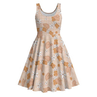 Hawaii Anthurium Tiare Pikake Lei Midi Dress Alani Lauhala Art Pattern LT01 Orange - Polynesian Pride