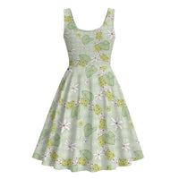 Hawaii Anthurium Tiare Pikake Lei Midi Dress Sage Green Lauhala Art Pattern LT01 - Polynesian Pride