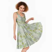 Hawaii Anthurium Tiare Pikake Lei Midi Dress Sage Green Lauhala Art Pattern LT01 - Polynesian Pride