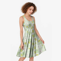 Hawaii Anthurium Tiare Pikake Lei Midi Dress Sage Green Lauhala Art Pattern LT01 - Polynesian Pride
