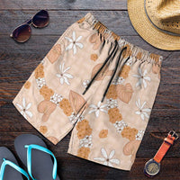 Hawaii Anthurium Tiare Pikake Lei Shorts for Men Alani Lauhala Art Pattern LT01 Orange - Polynesian Pride