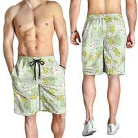 Hawaii Anthurium Tiare Pikake Lei Shorts for Men Sage Green Lauhala Art Pattern LT01 - Polynesian Pride