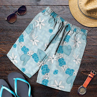 Hawaii Anthurium Tiare Pikake Lei Shorts for Men UliUli Lauhala Art Pattern LT01 Blue - Polynesian Pride