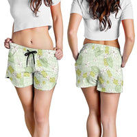 Hawaii Anthurium Tiare Pikake Lei Shorts for Women Sage Green Lauhala Art Pattern LT01 - Polynesian Pride