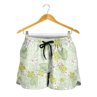 Hawaii Anthurium Tiare Pikake Lei Shorts for Women Sage Green Lauhala Art Pattern LT01 - Polynesian Pride