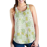 Hawaii Anthurium Tiare Pikake Lei Women Racerback Tank Sage Green Lauhala Art Pattern LT01 - Polynesian Pride