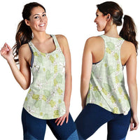 Hawaii Anthurium Tiare Pikake Lei Women Racerback Tank Sage Green Lauhala Art Pattern LT01 - Polynesian Pride