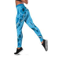 Hawaii Blue Hibiscus Pikake Lei Leggings - Polynesian Pride
