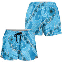 Hawaii Blue Hibiscus Pikake Lei Shorts for Women - Polynesian Pride