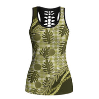Hawaii Breadfruit Palaka Hollow Tank Top Omaomao Maile Lei LT9 Female Green - Polynesian Pride