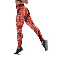 Hawaii Breadfruit Palaka Leggings Ulaula Maile Lei LT9 Red - Polynesian Pride
