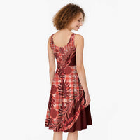 Hawaii Breadfruit Palaka Midi Dress Ulaula Maile Lei - Polynesian Pride