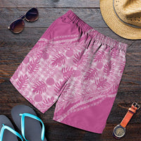 Hawaii Breadfruit Palaka Shorts for Men Omaomao Ulaula Maile Lei LT9 Pink - Polynesian Pride