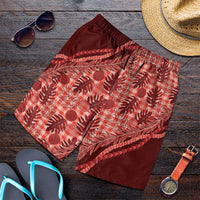 Hawaii Breadfruit Palaka Shorts for Men Ulaula Maile Lei LT9 Red - Polynesian Pride