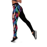 Hawaii Colorful Tropical Leaves Leggings LT01 Black - Polynesian Pride