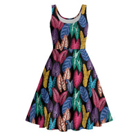Hawaii Colorful Tropical Leaves Midi Dress LT01 Black - Polynesian Pride
