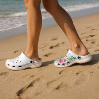 Hawaii DNA Kakau Tattoo Clogs Shoes with Plumeria and Hibiscus Tropical Plants White Color LT03 - Polynesian Pride