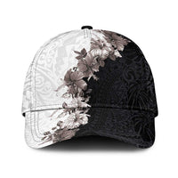 Hawaii Grayscale Hibiscus Flowers Classic Cap Polynesian Pattern Half Black White Version LT03