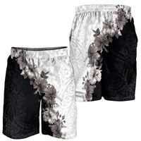 Hawaii Grayscale Hibiscus Flowers Shorts for Men Polynesian Pattern Half Black White Version LT03 - Polynesian Pride