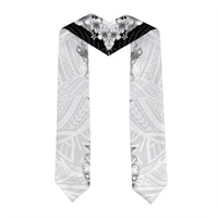 Hawaii Hibiscus Flowers Graduation Stole Grayscale Polynesian Pattern
