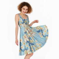Hawaii Hibiscus Plumeria Blue Midi Dress Polynesian Pattern LT01 - Polynesian Pride