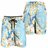 Hawaii Hibiscus Plumeria Blue Shorts for Men Polynesian Pattern LT01 - Polynesian Pride