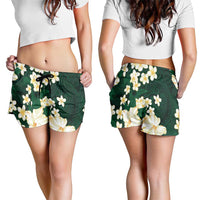 Hawaii Hibiscus Plumeria Green Shorts for Women Polynesian Pattern LT01 - Polynesian Pride
