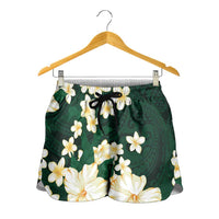 Hawaii Hibiscus Plumeria Green Shorts for Women Polynesian Pattern LT01 - Polynesian Pride