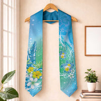 Hawaii Honu Graduation Stole Tropical Flowers Blue Gradient LT05 One Size Blue - Polynesian Pride