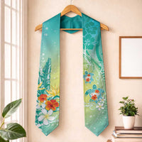 Hawaii Honu Graduation Stole Tropical Flowers Turquoise Gradient LT05 One Size Turquoise - Polynesian Pride