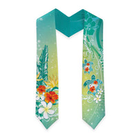 Hawaii Honu Graduation Stole Tropical Flowers Turquoise Gradient LT05 - Polynesian Pride