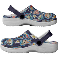 Hawaii Islands Map Design with Japanese Landscape Clogs Shoes Hawaiian Japan Fusion Art Navy Color LT03 - Polynesian Pride