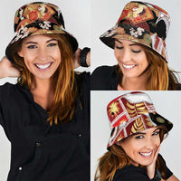 Hawaii Japanese Culture Black Bucket Hat Spring Cranes Aloha Pattern LT01 - Polynesian Pride