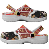 Hawaii Japanese Culture Black Clogs Shoes Spring Cranes Aloha Pattern LT01 - Polynesian Pride