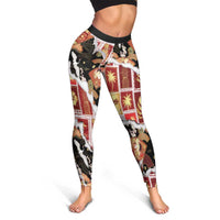 Hawaii Japanese Culture Black Leggings Spring Cranes Aloha Pattern LT01 - Polynesian Pride