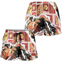 Hawaii Japanese Culture Black Shorts for Women Spring Cranes Aloha Pattern LT01 - Polynesian Pride