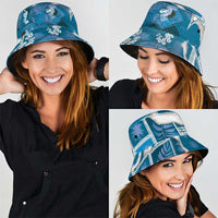 Hawaii Japanese Culture Blue Bucket Hat Spring Cranes Aloha Pattern