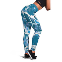 Hawaii Japanese Culture Blue Leggings Spring Cranes Aloha Pattern LT01 - Polynesian Pride