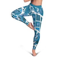 Hawaii Japanese Culture Blue Leggings Spring Cranes Aloha Pattern LT01 - Polynesian Pride