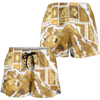Hawaii Japanese Culture Gold Shorts for Women Spring Cranes Aloha Pattern