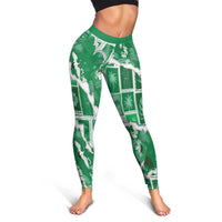 Hawaii Japanese Culture Green Leggings Spring Cranes Aloha Pattern LT01 - Polynesian Pride