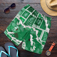 Hawaii Japanese Culture Green Shorts for Men Spring Cranes Aloha Pattern LT01 Green - Polynesian Pride