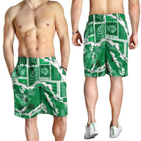 Hawaii Japanese Culture Green Shorts for Men Spring Cranes Aloha Pattern LT01 - Polynesian Pride