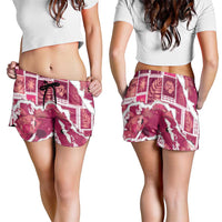 Hawaii Japanese Culture Pink Shorts for Women Spring Cranes Aloha Pattern LT01 - Polynesian Pride