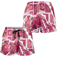 Hawaii Japanese Culture Pink Shorts for Women Spring Cranes Aloha Pattern LT01 - Polynesian Pride