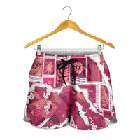 Hawaii Japanese Culture Pink Shorts for Women Spring Cranes Aloha Pattern LT01 - Polynesian Pride