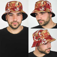 Hawaii Japanese Culture Red Bucket Hat Spring Cranes Aloha Pattern LT01 - Polynesian Pride