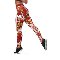 Hawaii Japanese Culture Red Leggings Spring Cranes Aloha Pattern LT01 Red - Polynesian Pride