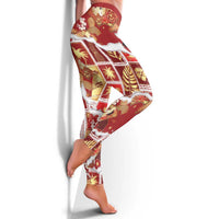 Hawaii Japanese Culture Red Leggings Spring Cranes Aloha Pattern LT01 - Polynesian Pride